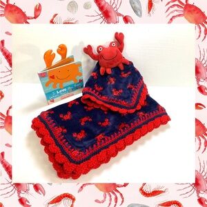 Little Crabby Crochet Baby Blanket, Lovey and Book Gift Set